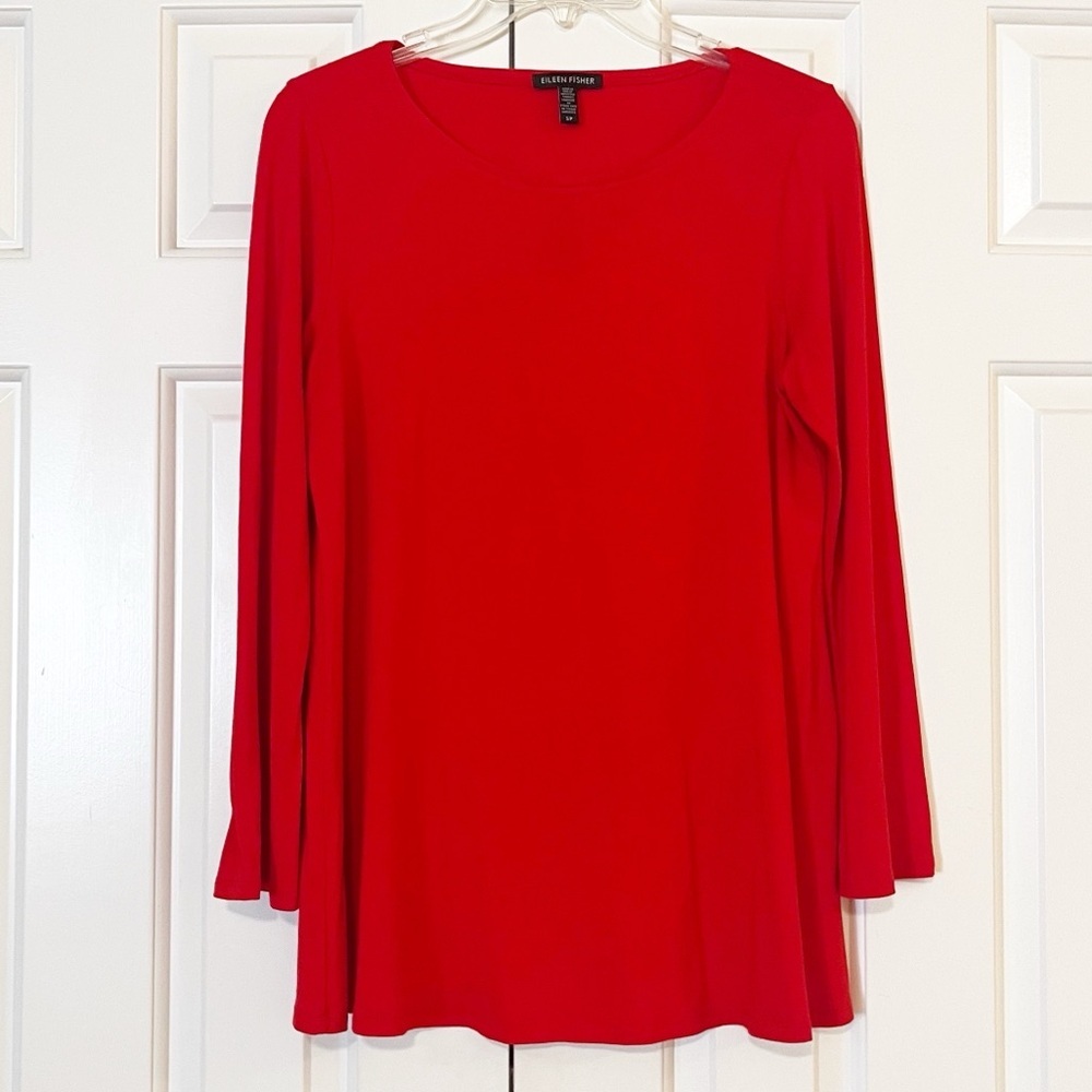 Eileen Fisher Loose Fit Red Long Sleeve Tunic Top. Size Small (can fit Medium)